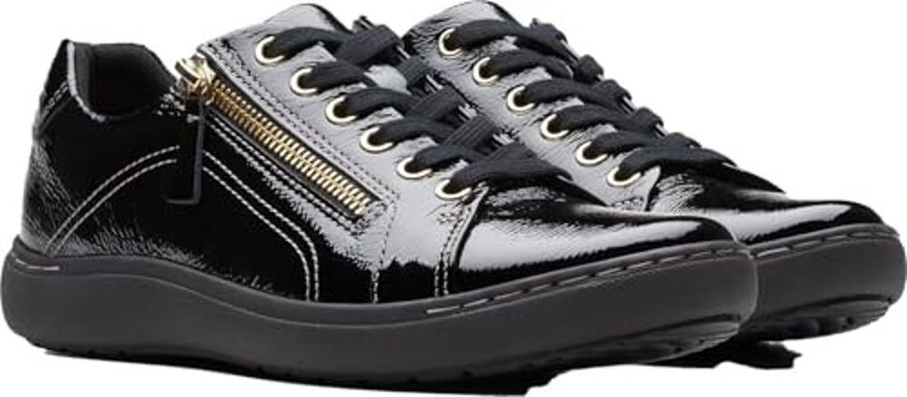 NWT Clarks Women's Nalle Lace Sneaker, Black Patent Synthetic, 6.5